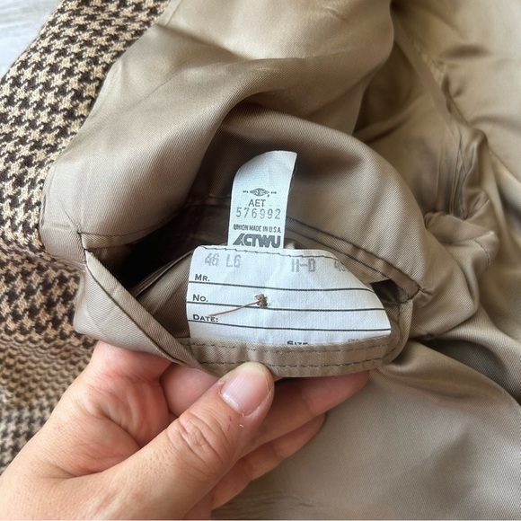 Vintage Evan Picone Pure  Wool Houndstooth Twill Blazer Union Made in USA - Picture 8 of 15